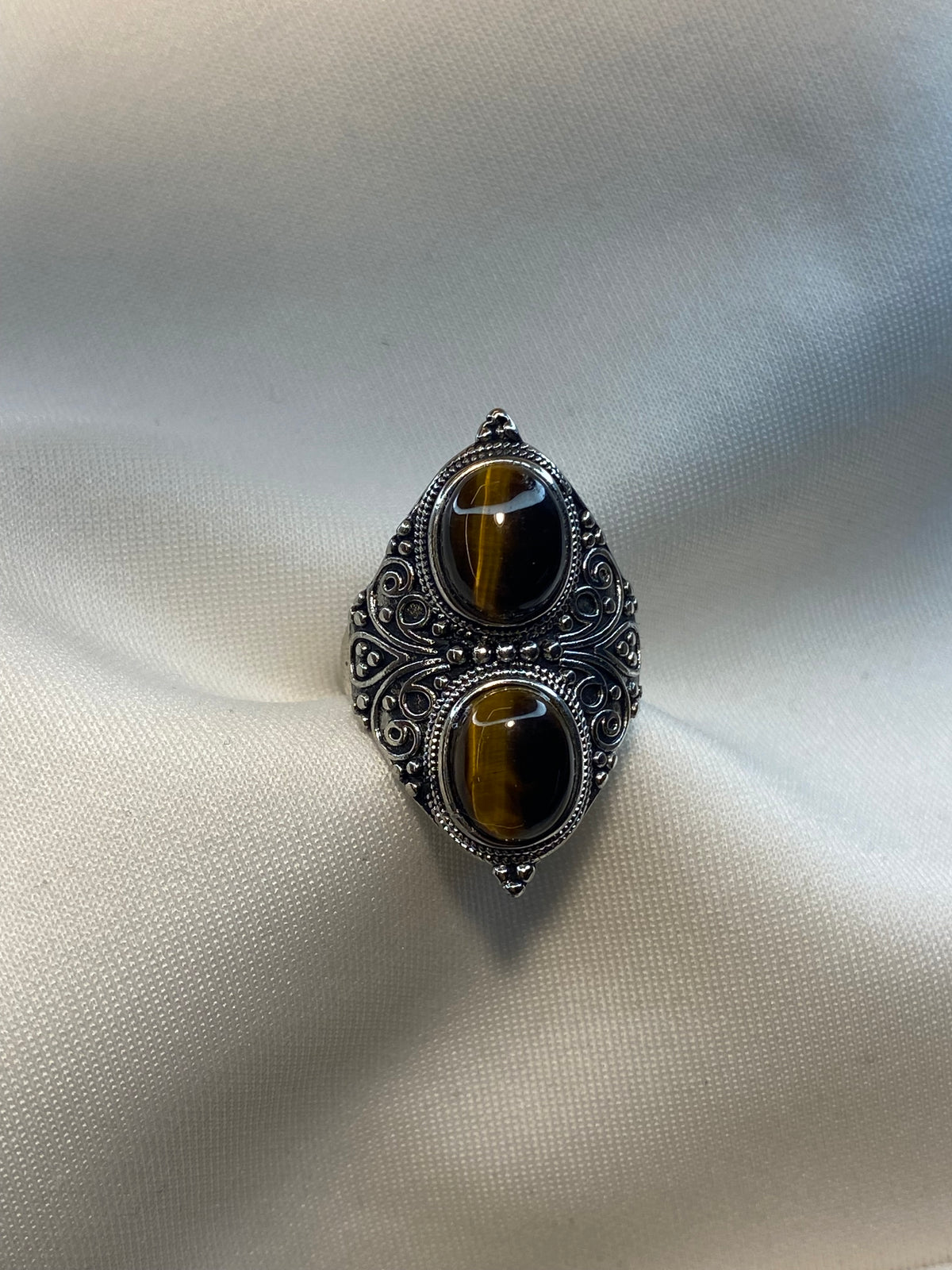 Anello Occhio di Tigre doppia pietra