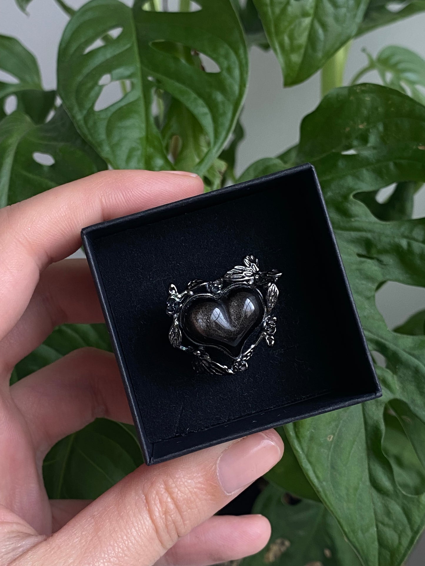 Anello OSSIDIANA ARGENTATA cuore