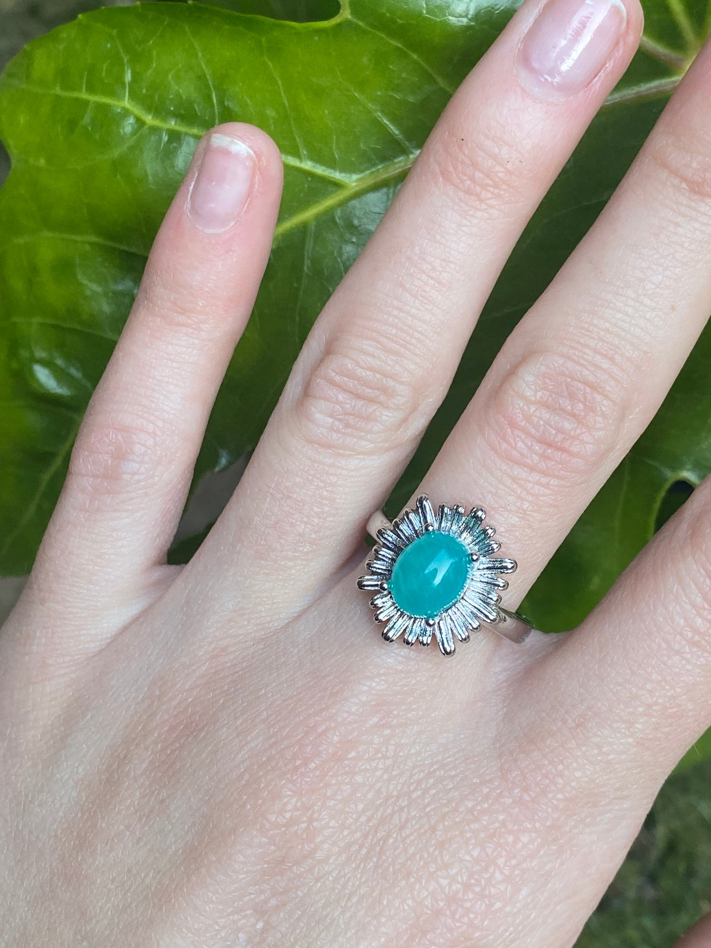 Anello fiore con amazzonite