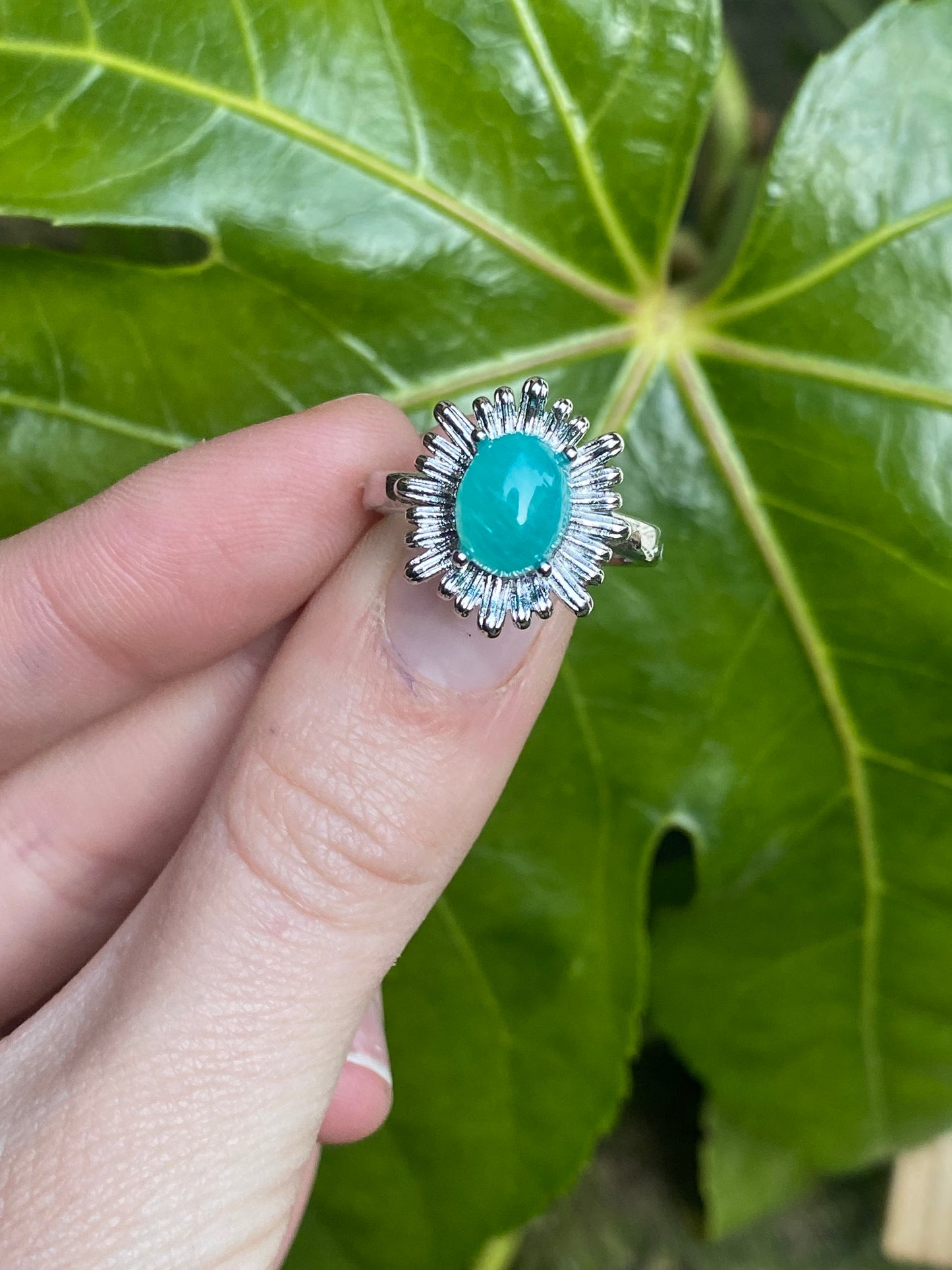 Anello fiore con amazzonite