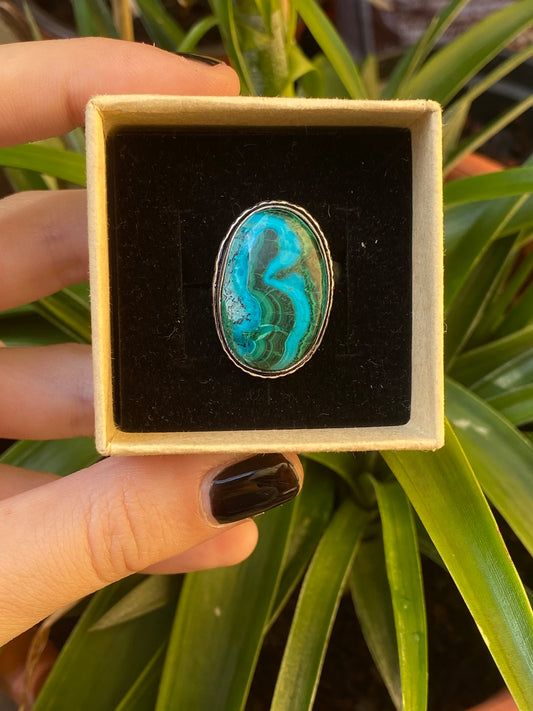 Anello ovale con crisocolla regolabile in argento 925