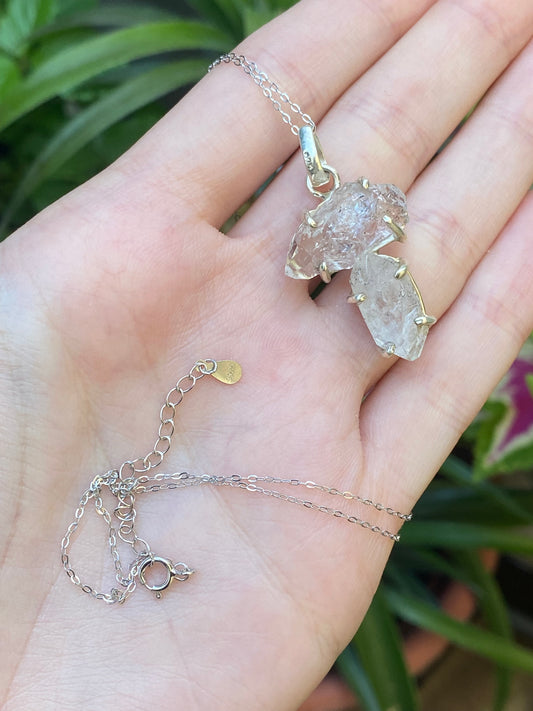 Collana doppia punta in diamante di Herkimer (argento 925)