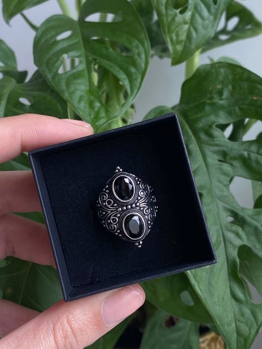 Anello SPINELLO NERO doppia pietra